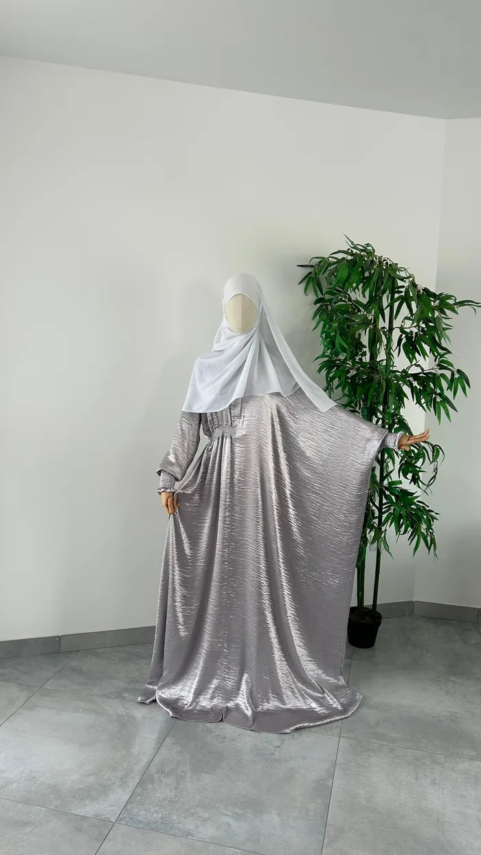 Abaya Nouha Gris Argenté — Dar Nūr