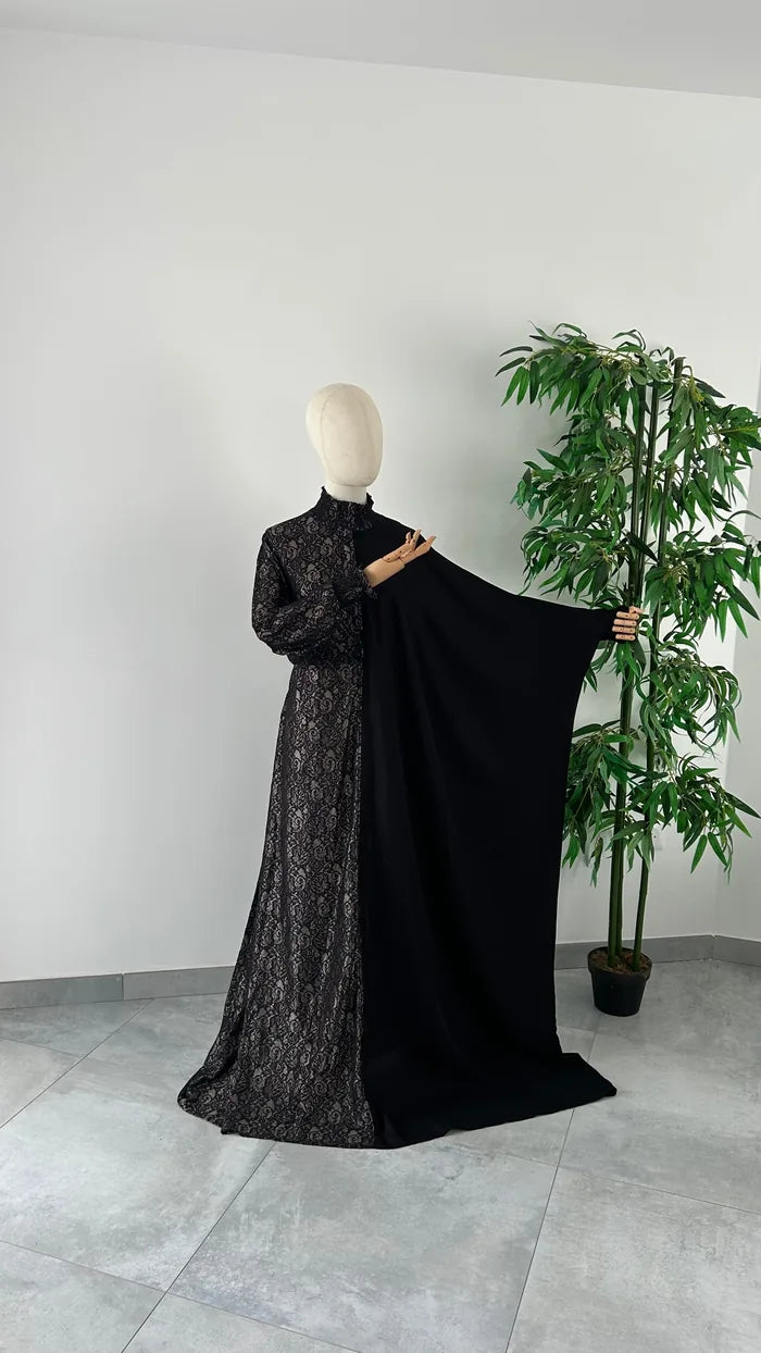 Abaya Nouha Noir Dentelle — Dar Nūr