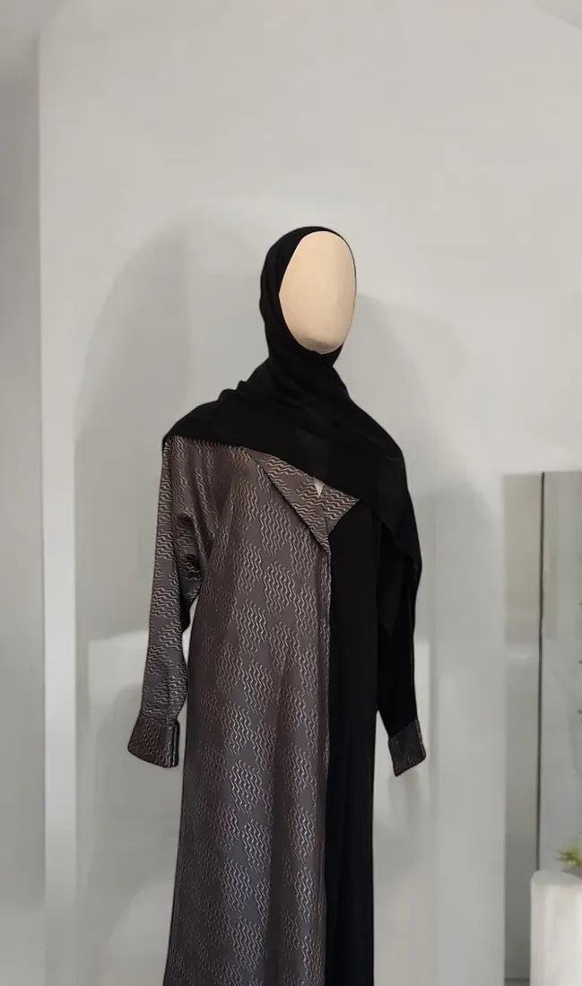 Abaya kimono Seyra Médine — Noir & gris — Dar Nūr