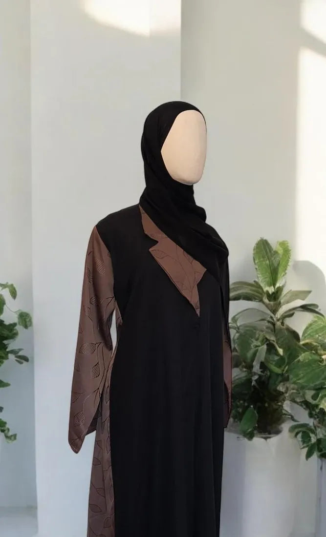 Abaya kimono Seyra — Noir & marron — Dar Nūr