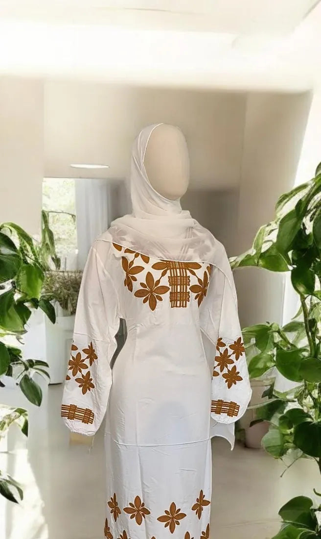 Abaya Nilla Blanc & Or — Dar Nūr