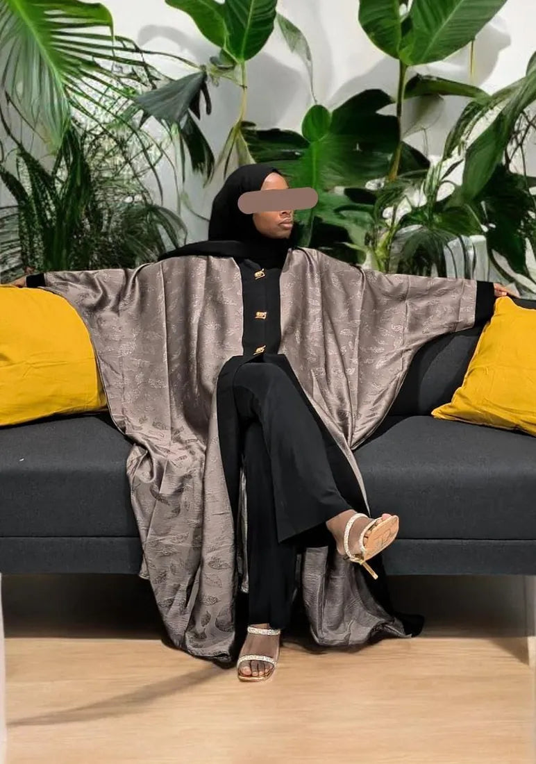 Abaya Farasha — Taupe & noir — Dar Nūr