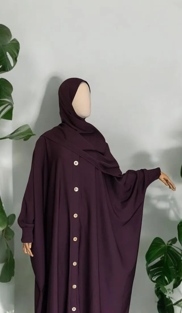 Abaya Roumeyssa — Aubergine & or — Dar Nūr